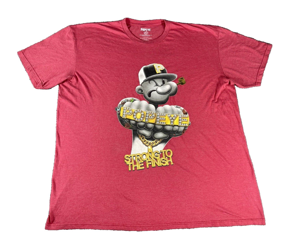 Popeye Shirt Mens 3XL Short Sleeves Red Strong To The Finish XXXL Crew Neck